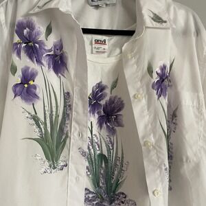 Vintage 90's Hand-Painted Iris Floral Shirt And Tank Set Women's Small Button Up